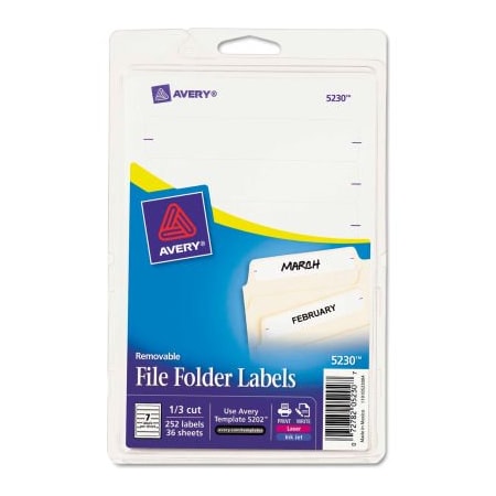 Avery Avery Removable Inkjet/Laser Filing Labels, 2/3 x 3-7/16, White, 252/Pack 5230